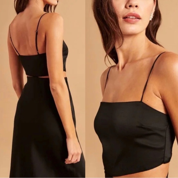 A&F • Side Cutout Slip Midi Dress black satin spaghetti strap 90s lingerie - Picture 12 of 12